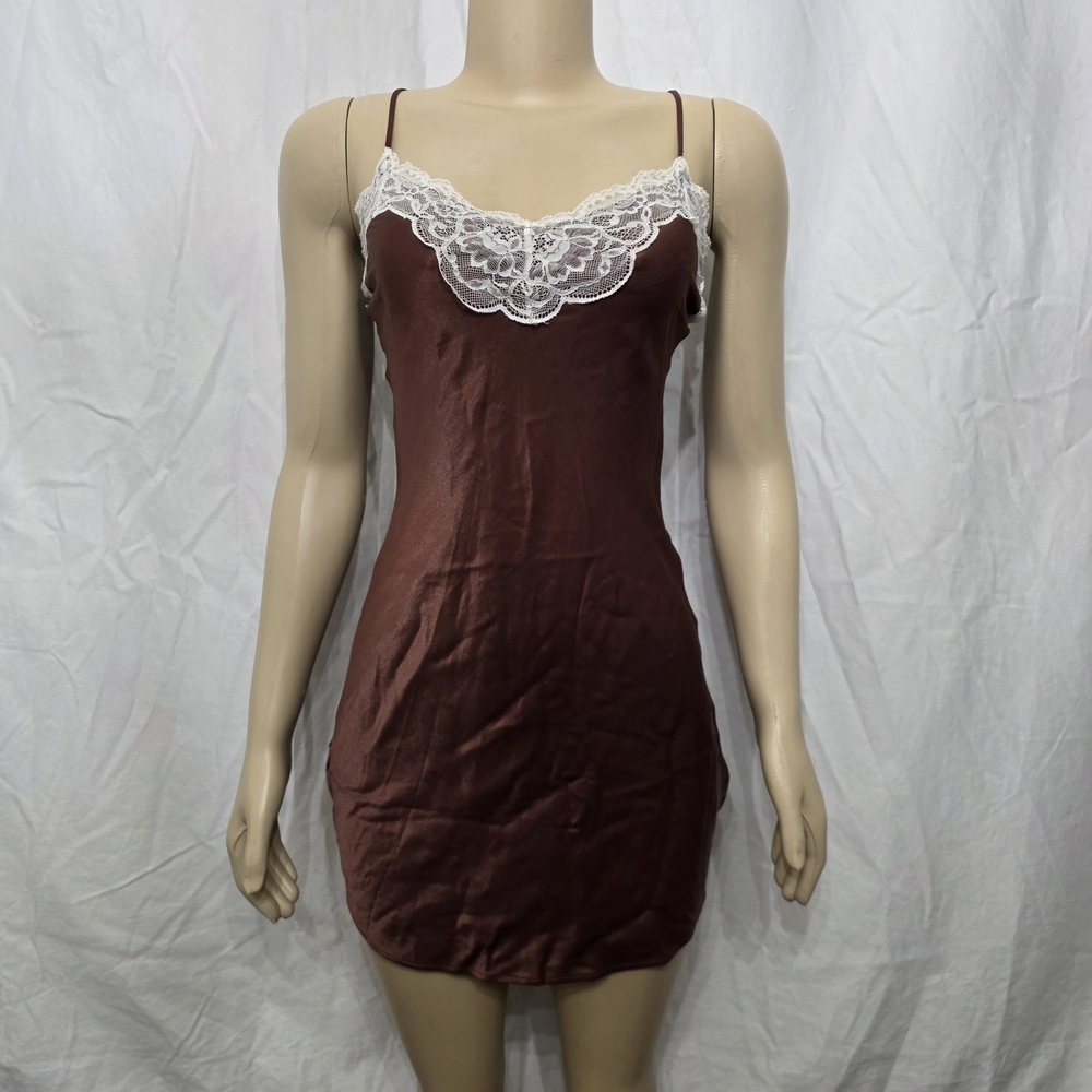 Bershka Brown Lace Detail Mini Dress